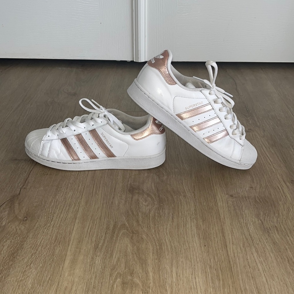 Adidas Superstar Rose Gold and White Sneakers!
